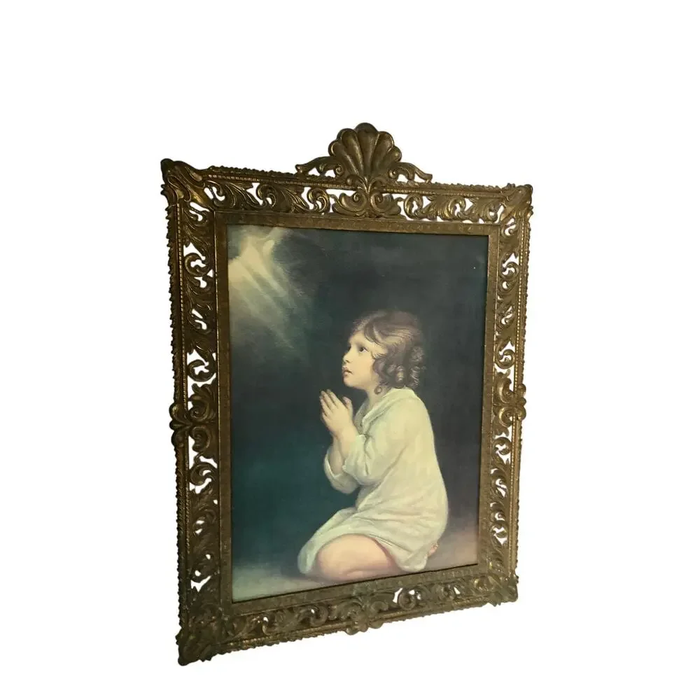 Gorgeous Vintage Brass Frame Currently Has Print of Girl Praying NO GLASS